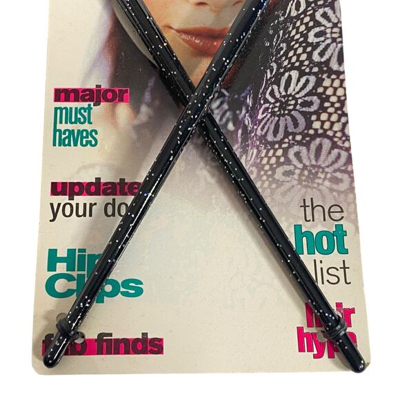 Vintage 90s Seventeen Hair Sticks Black Sparkle Glitter Buns and Updos #80031 - Picture 4 of 11
